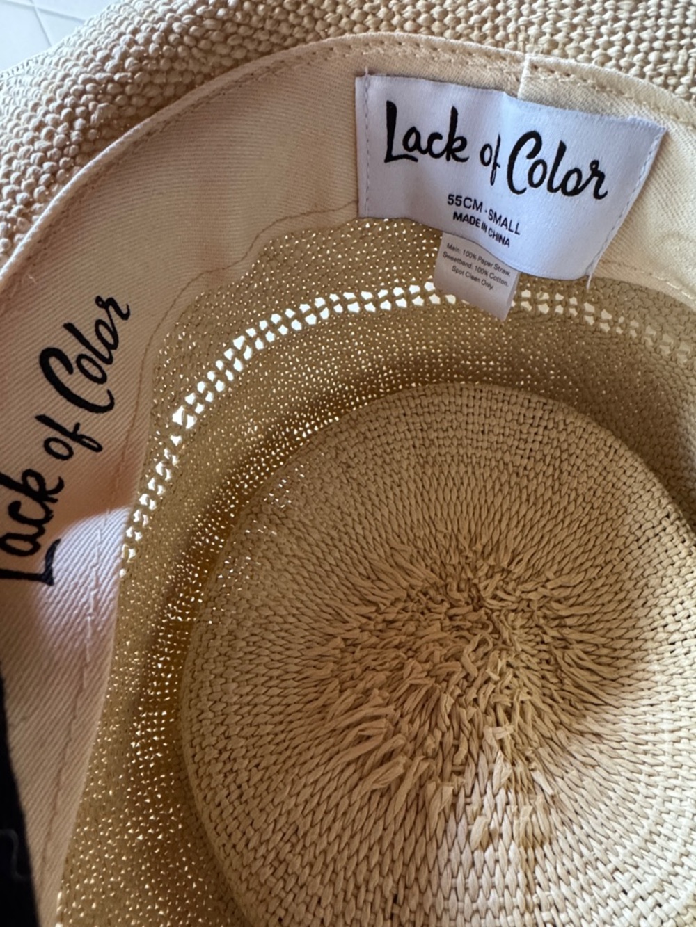 Lack Of Color Beige Woven Sun Hat with Black Script Trim size Small - Picture 3 of 4